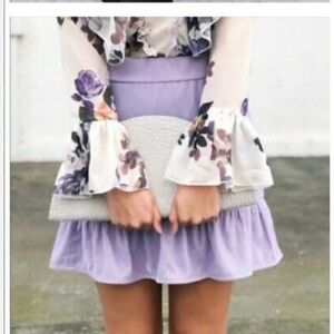J. Crew Lilac Velvet Mini Skirt with Ruffle Hem